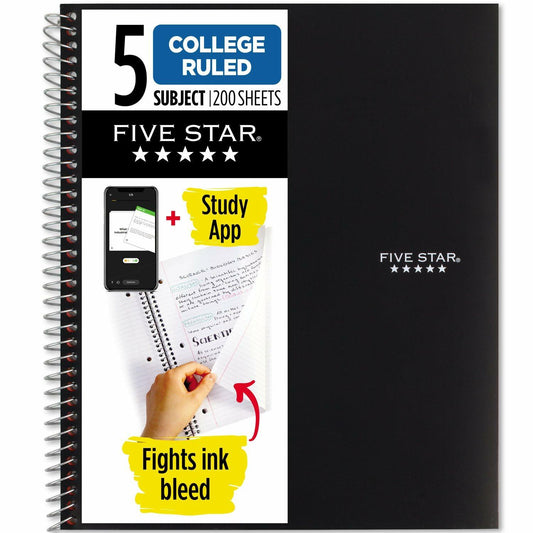 [Like_new] Five Star 5-Subject Spiral Notebook College Ruled 8.5x11 Black 200 Sheets