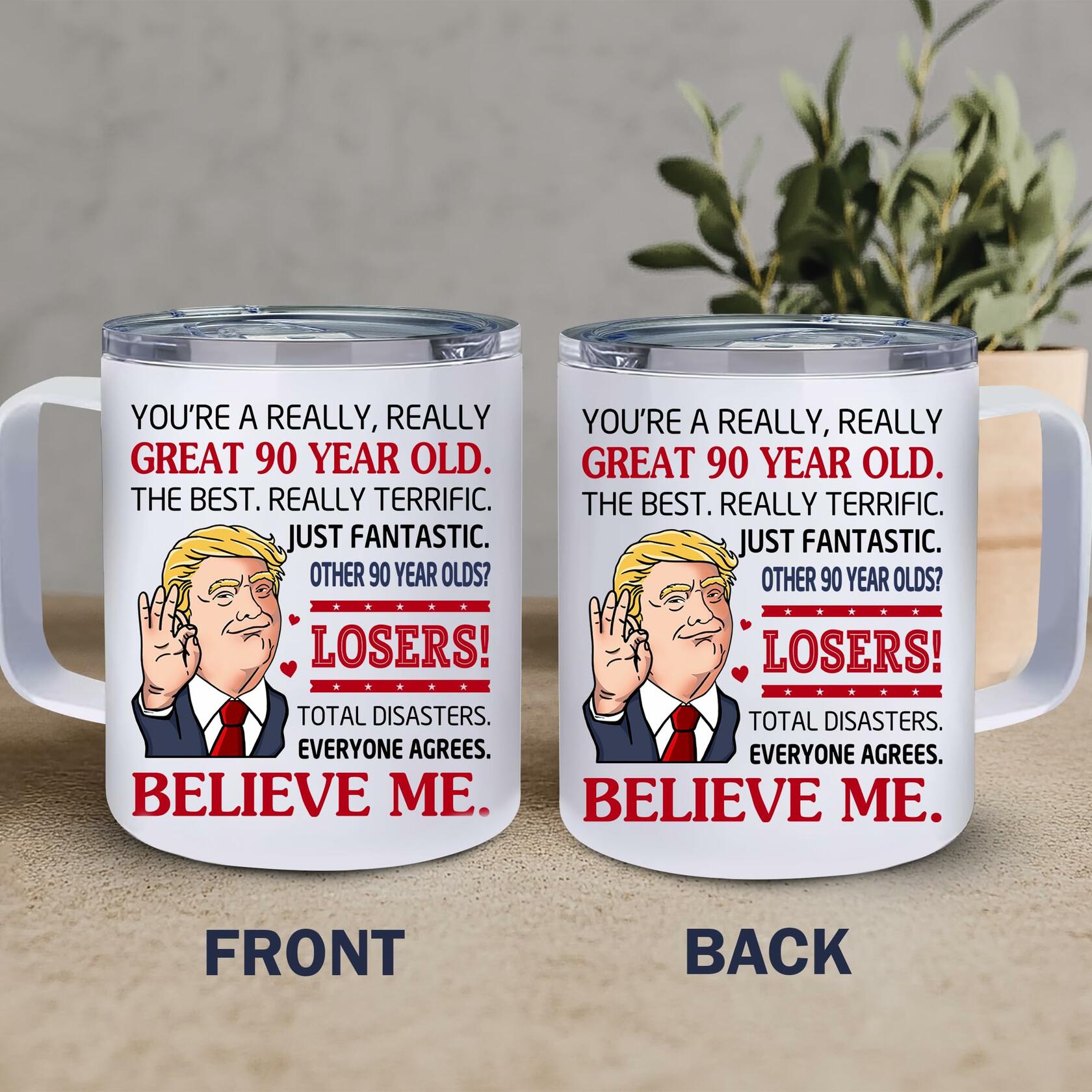 NAHOTICQ 90th Birthday Tumbler Mug 12oz Gift for Men Women