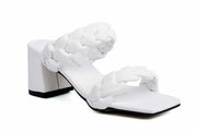 ComeShun Women Low Block Heel Mules Open Toe Ankle Strap White Size 6
