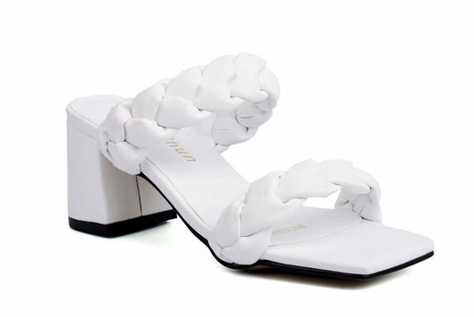 ComeShun Women Low Block Heel Mules Open Toe Ankle Strap White Size 6