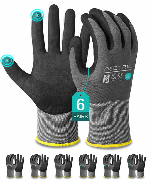 [Like_new] NEOTRIL Safety Work Gloves MicroFoam Nitrile Coated Seamless Knit 6 Pairs Size S
