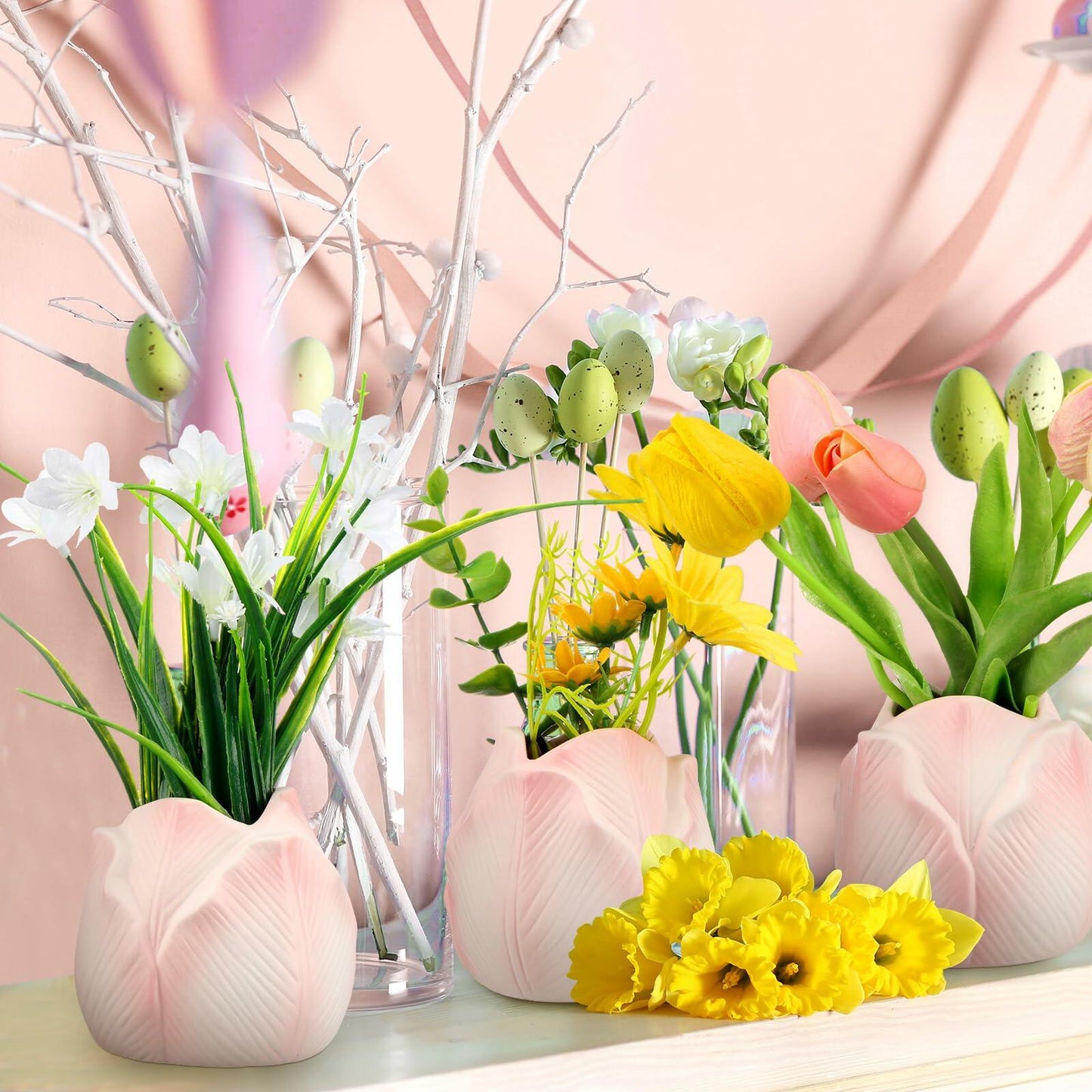 Sieral 3 Pcs Mini Tulip Ceramic Vase Tabletop Flower Pot Mother’s Day Gift