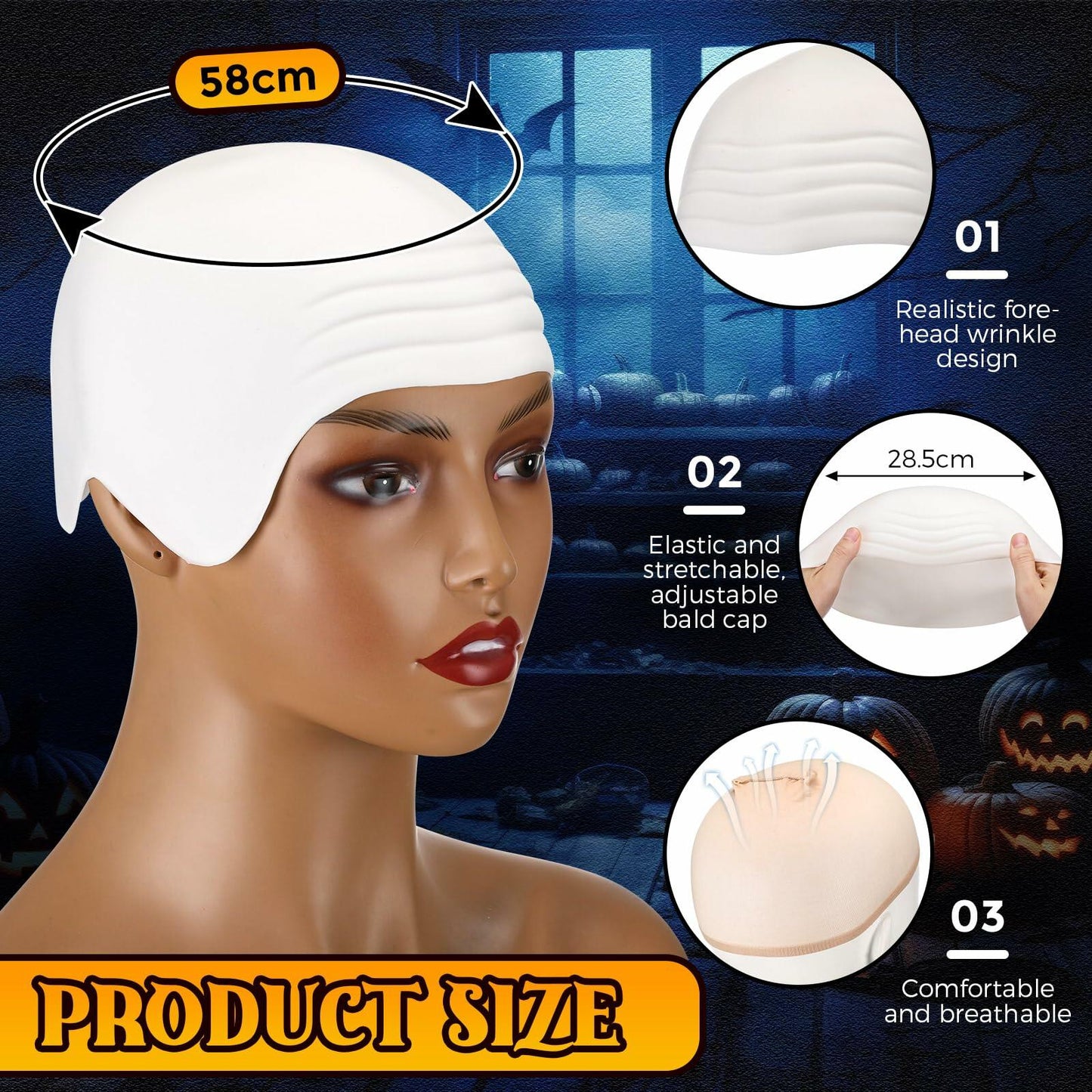 Syhood Halloween Bald Caps Latex Wig Cap Costume Accessories White 4 Pack Size M
