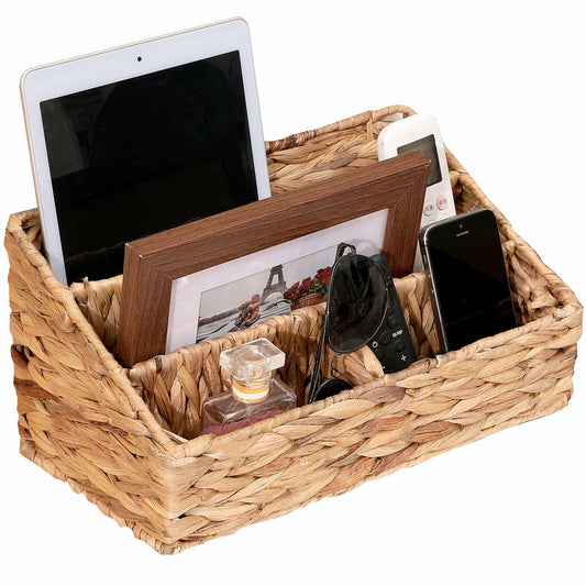 HONGTAI-1 Wicker Magazine Basket Rattan Desk Organizer 4 Compartments