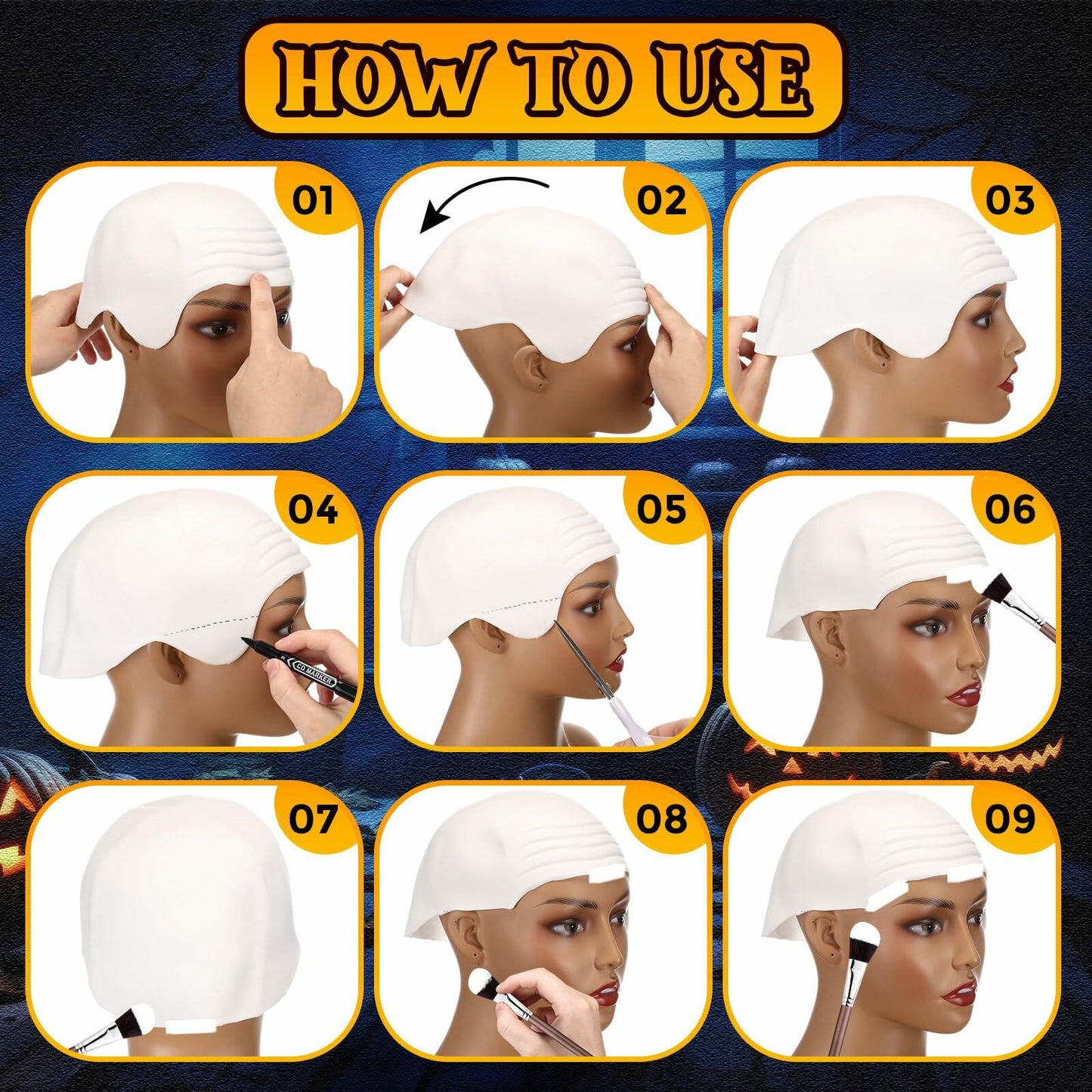 Syhood Halloween Bald Caps Latex Wig Cap Costume Accessories White 4 Pack Size M