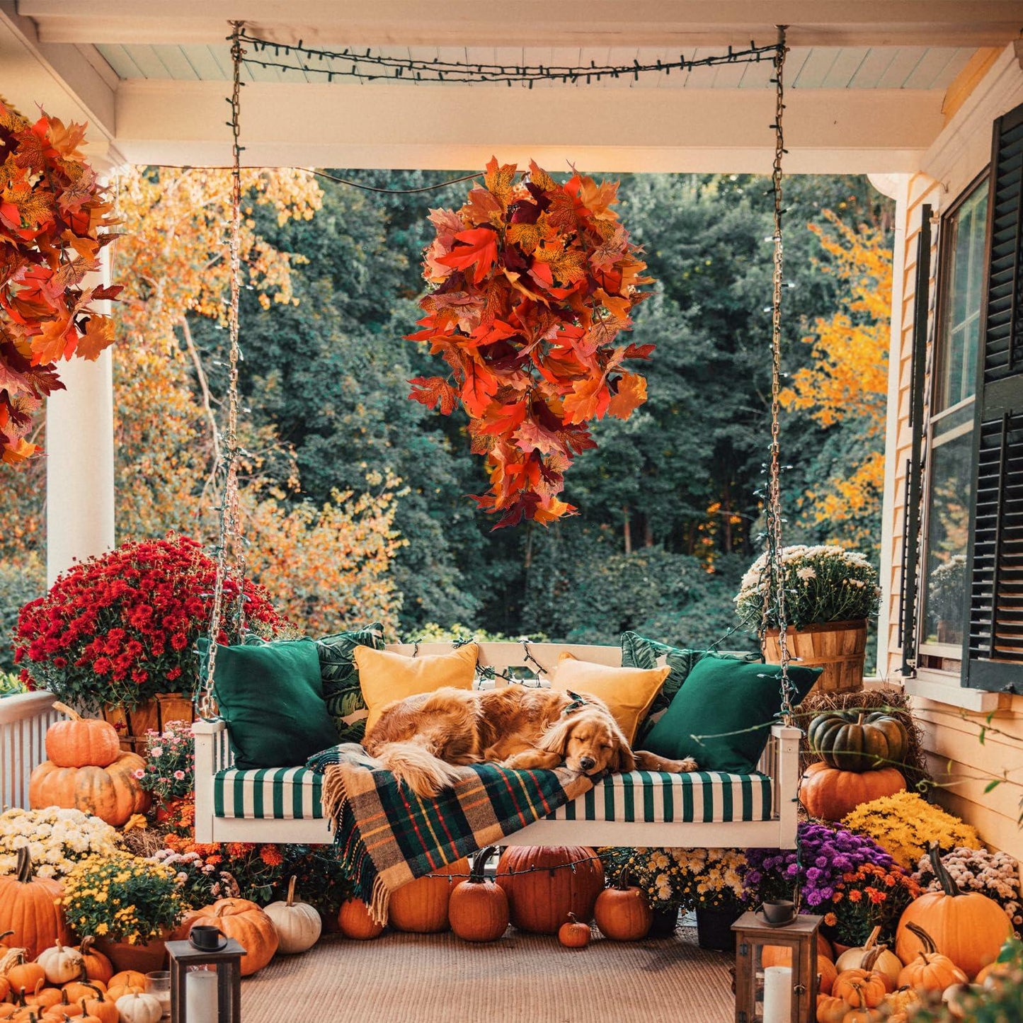 RECUTMS 2Pcs Artificial Autumn Maple Leaves Garland 2.5FT Fall Decor
