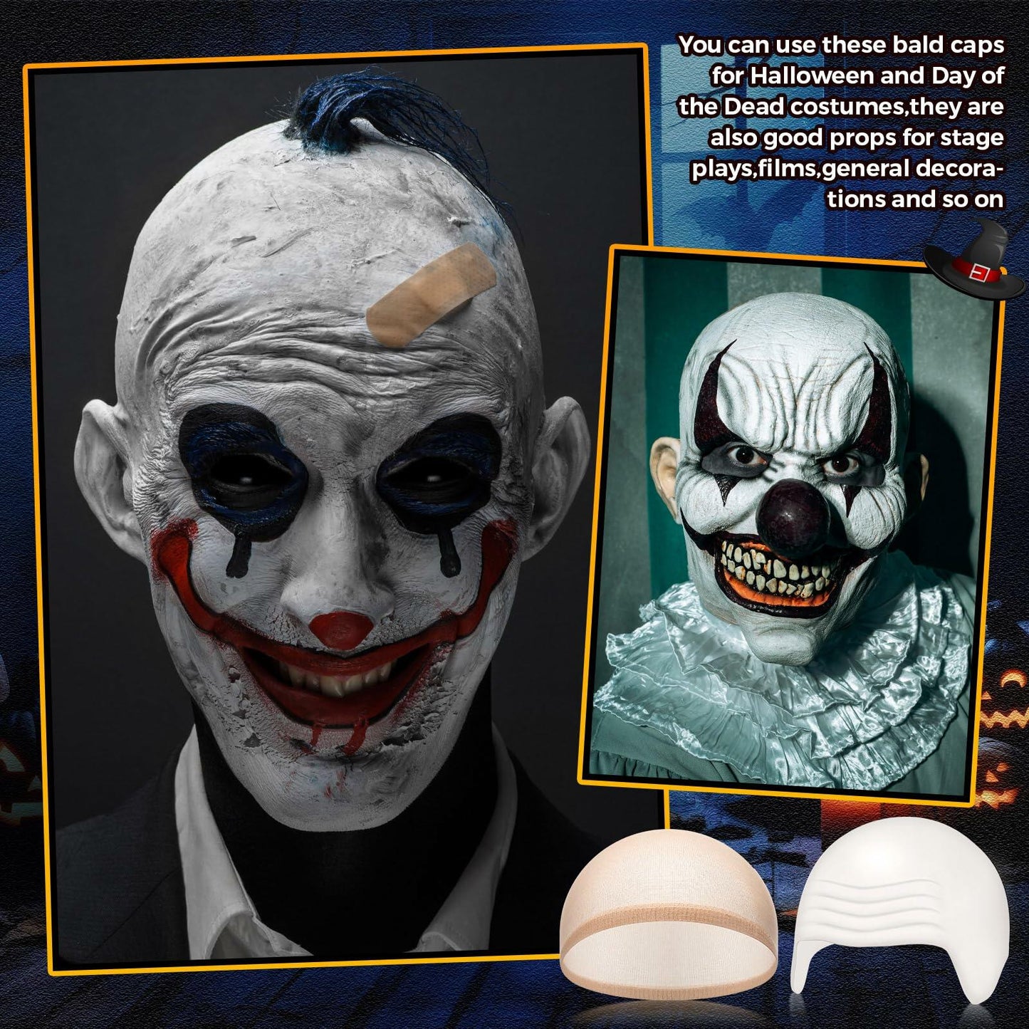 Syhood Halloween Bald Caps Latex Wig Cap Costume Accessories White 4 Pack Size M