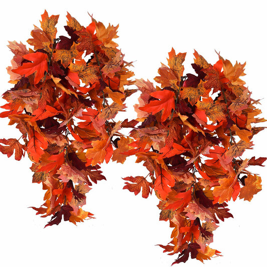 RECUTMS 2Pcs Artificial Autumn Maple Leaves Garland 2.5FT Fall Decor