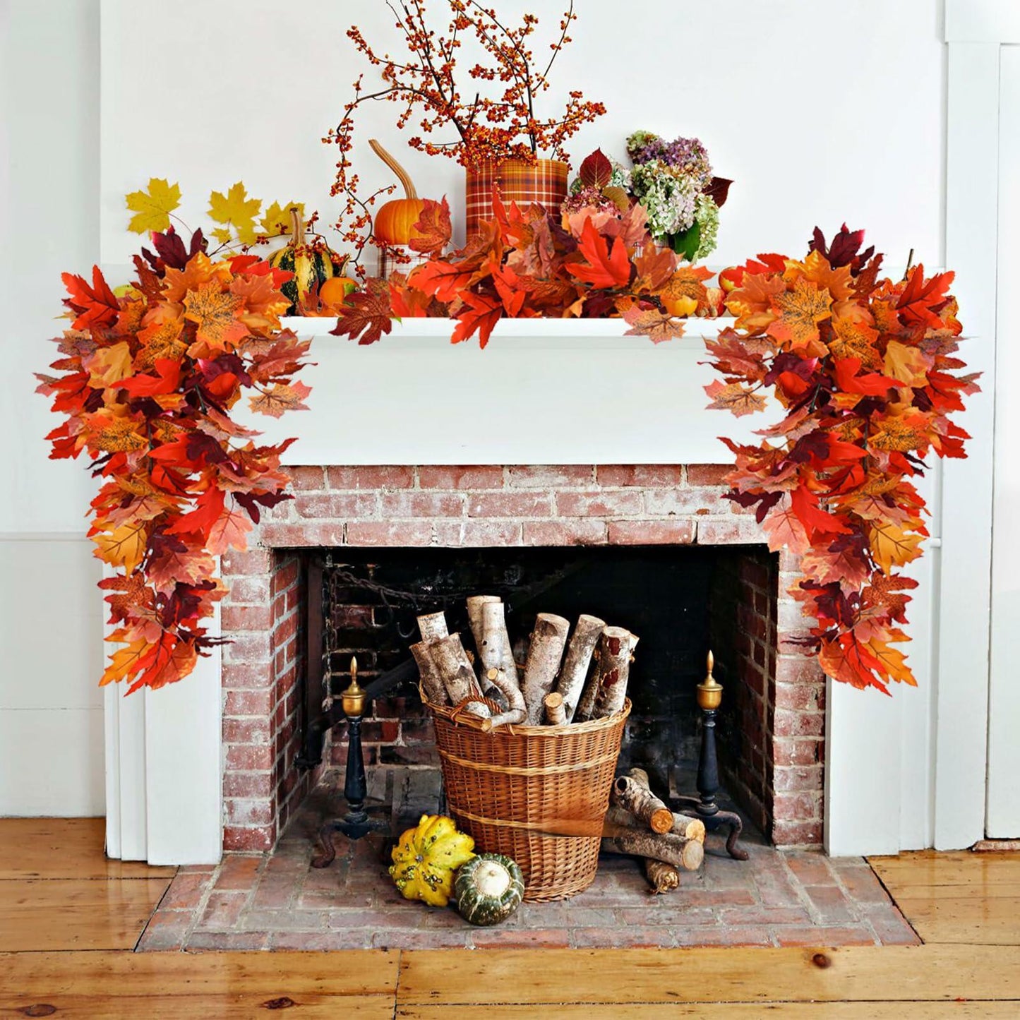RECUTMS 2Pcs Artificial Autumn Maple Leaves Garland 2.5FT Fall Decor