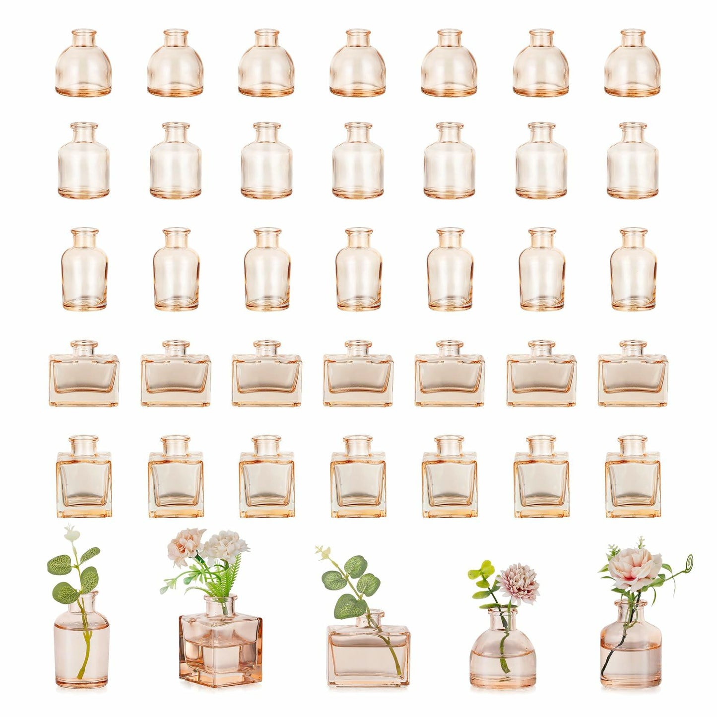 Hewory 20pcs Small Brown Glass Bud Vases Mini Bottles for Wedding Decor