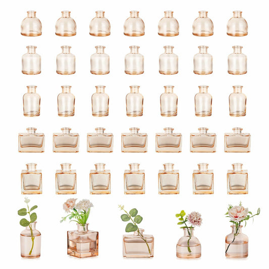 Hewory 20pcs Small Brown Glass Bud Vases Mini Bottles for Wedding Decor