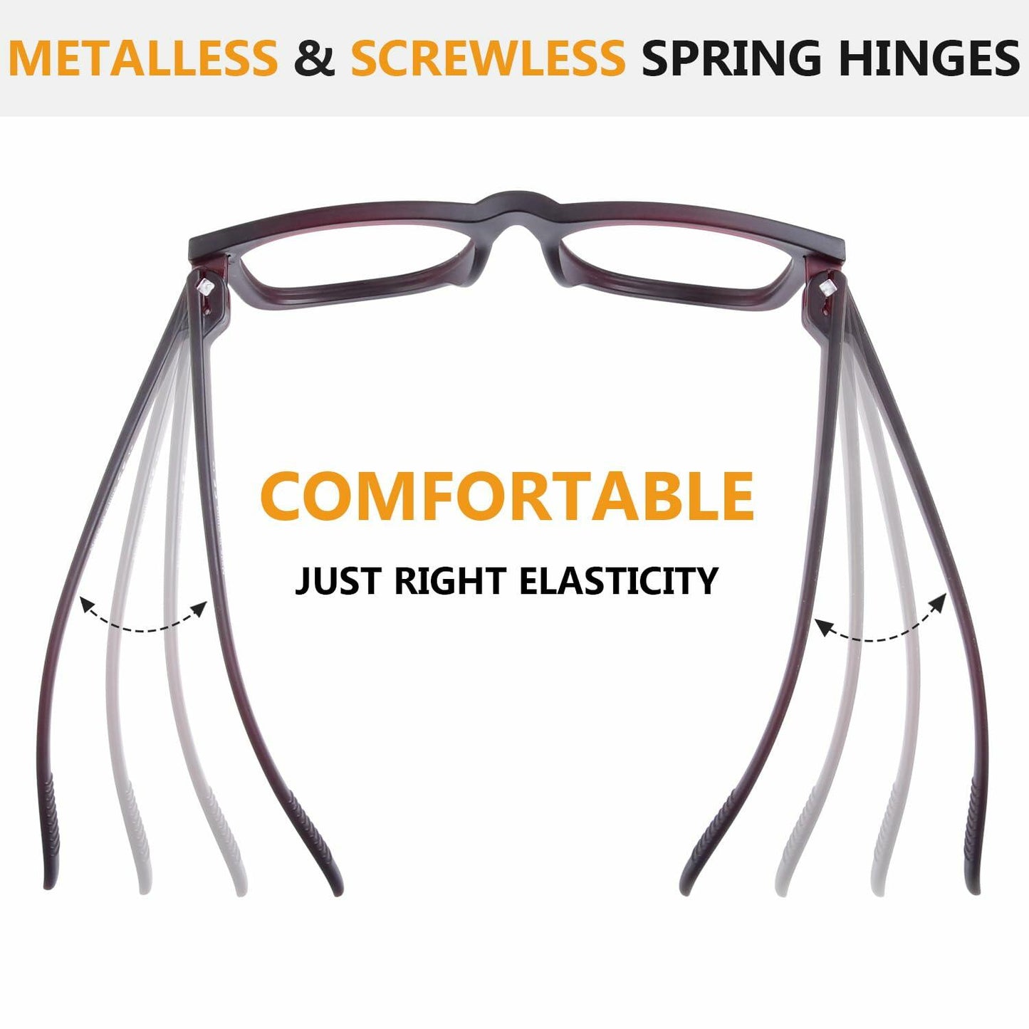 BFOCO Reading Glasses Metalless Screwless Spring Hinges +2.25 6 Pack