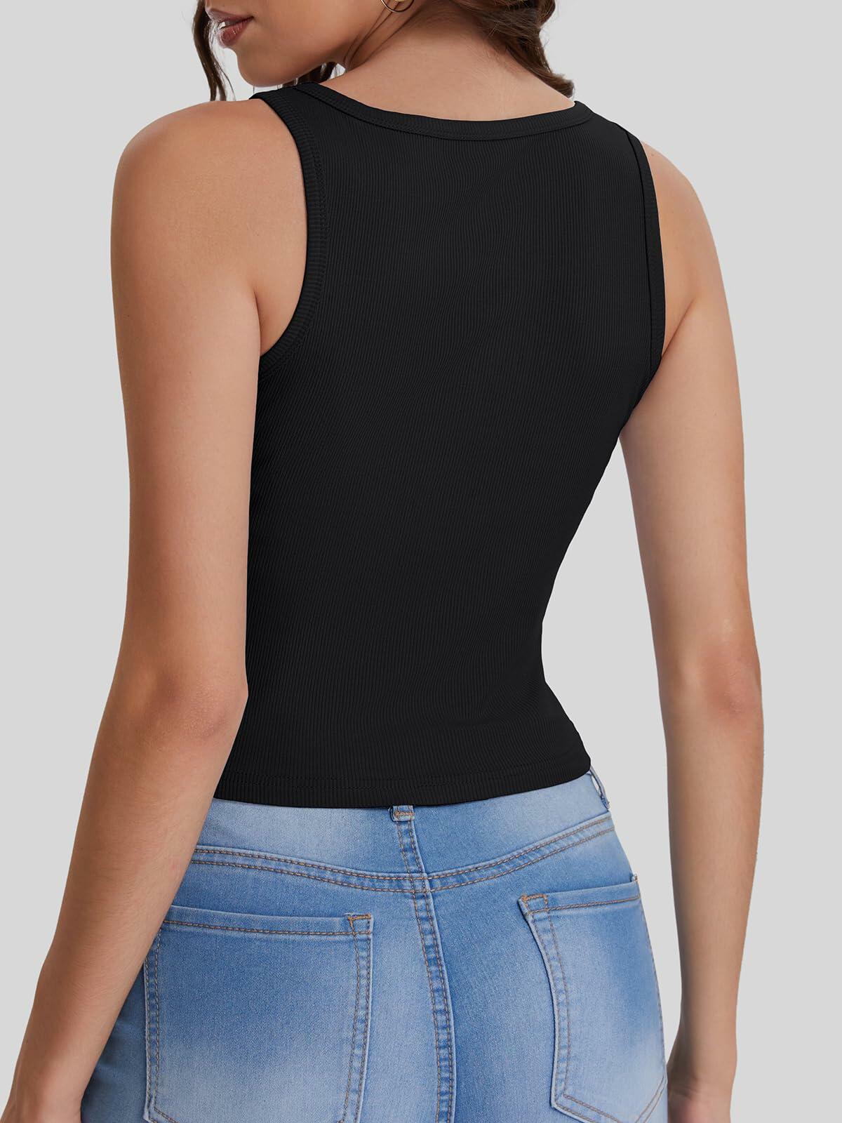 Bloggerlove Womens Summer Ribbed Knit Crop Tank Top Black XL
