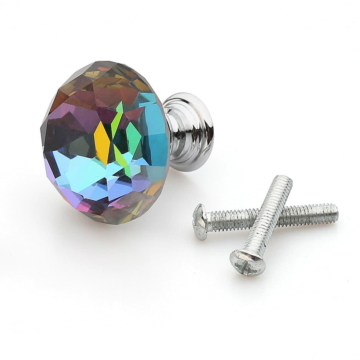Akstore 10 Pcs Crystal Glass Cabinet Knobs 30mm Diamond Shape Colorful