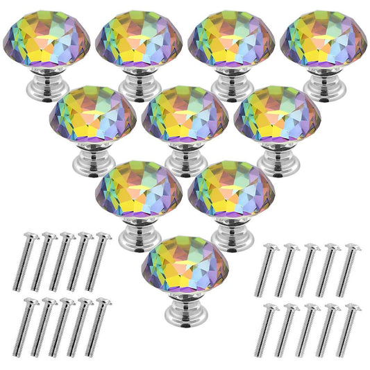 Akstore 10 Pcs Crystal Glass Cabinet Knobs 30mm Diamond Shape Colorful