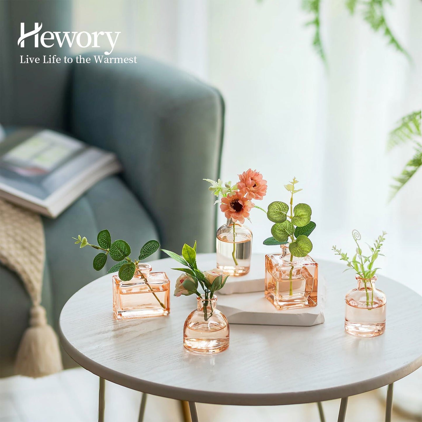 Hewory 20pcs Small Brown Glass Bud Vases Mini Bottles for Wedding Decor