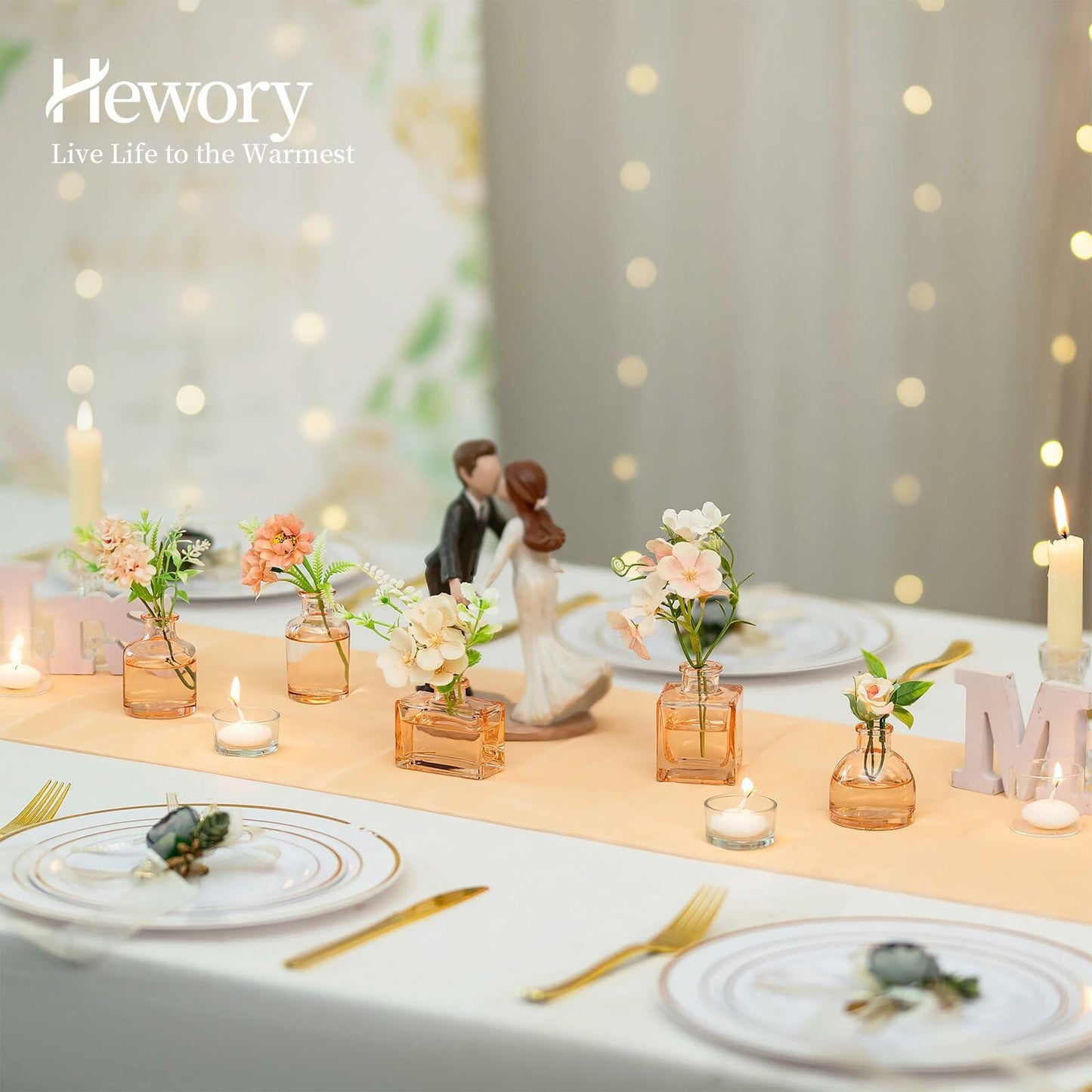 Hewory 20pcs Small Brown Glass Bud Vases Mini Bottles for Wedding Decor