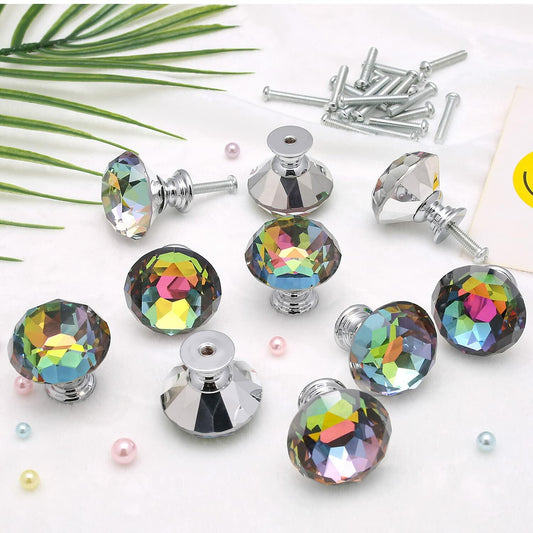 Akstore 10 Pcs Crystal Glass Cabinet Knobs 30mm Diamond Shape Colorful
