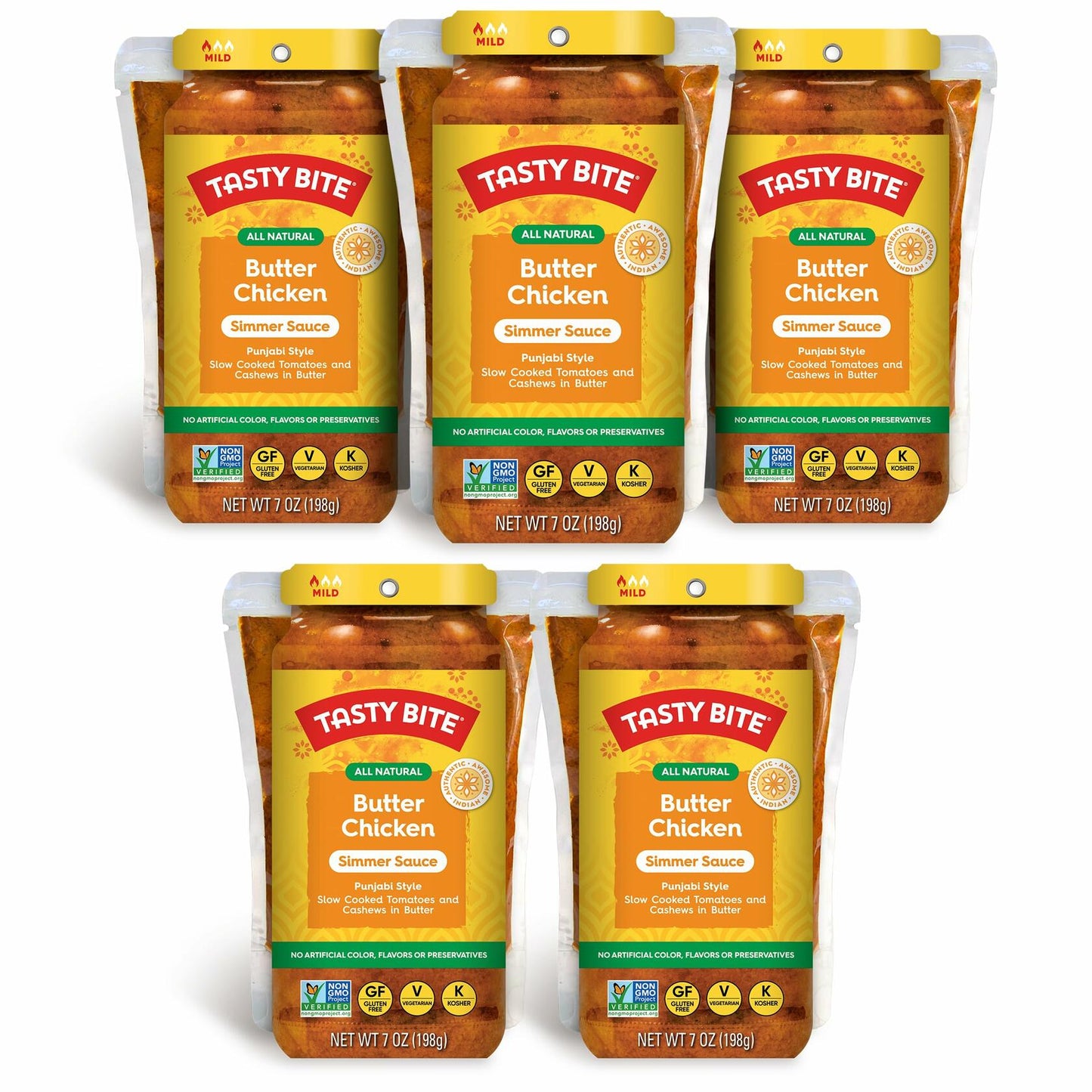 Tasty Bite Punjabi Style Butter Chicken Simmer Sauce 7oz 5-Pack Vegetarian
