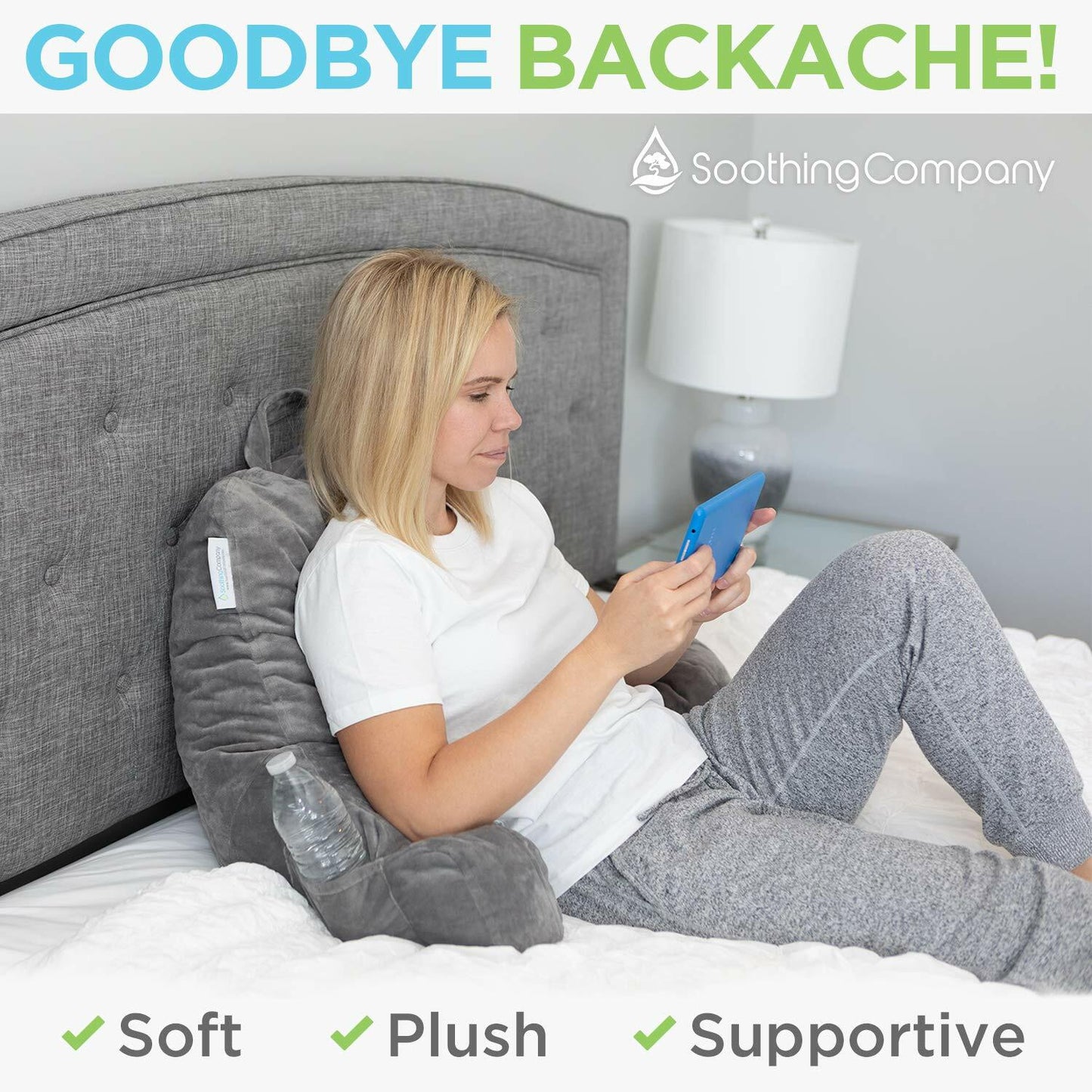 Soothing Company Reading Pillow Shredded Memory Foam Back Support Gray Standard