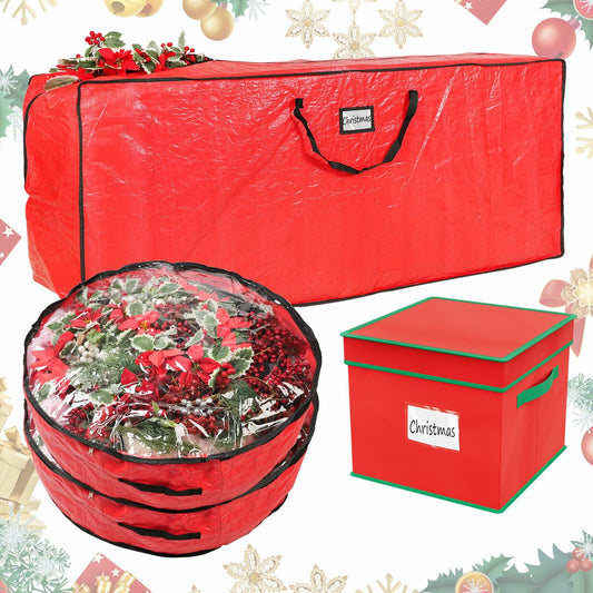 Falflor 4Pcs Christmas Tree & Ornament Storage Bags Organizer Green