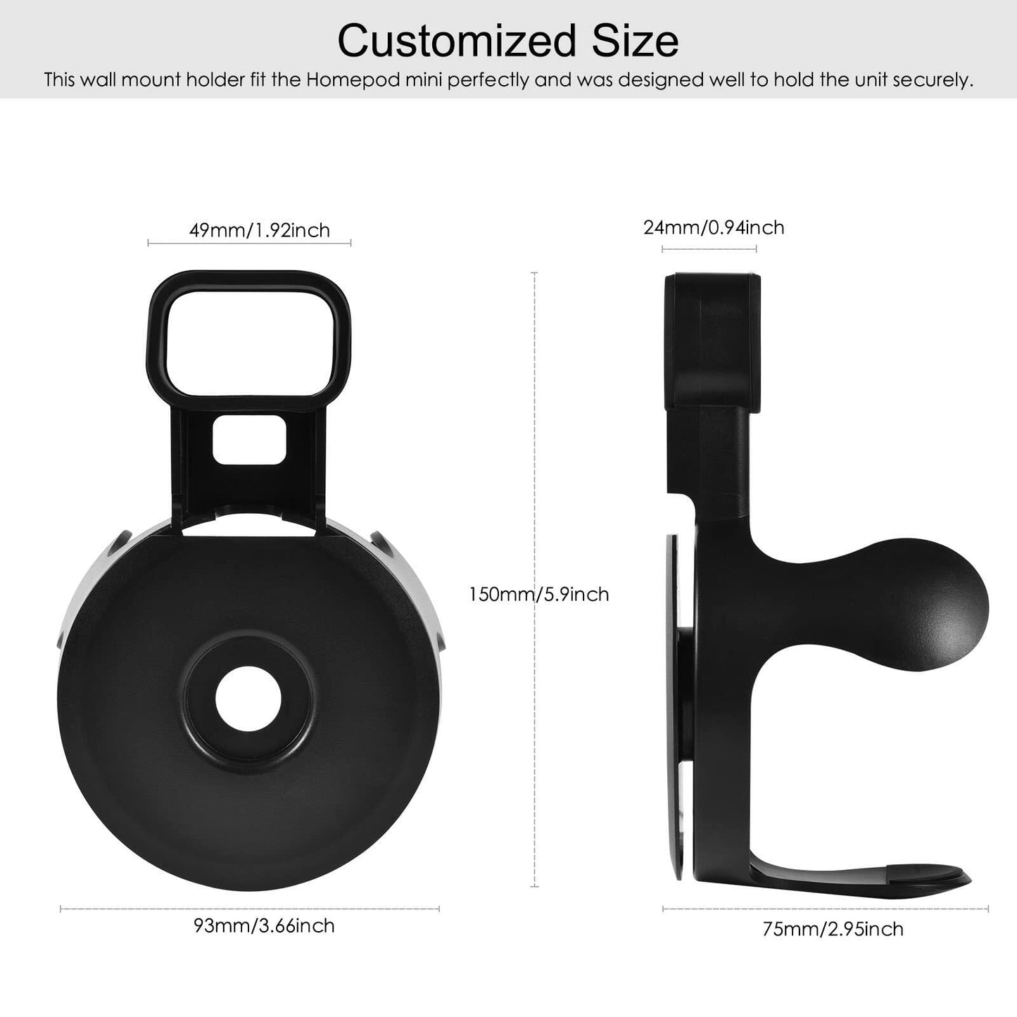 V-MORO HomePod Mini Wall Mount Holder Outlet Stand 2-Pack Black