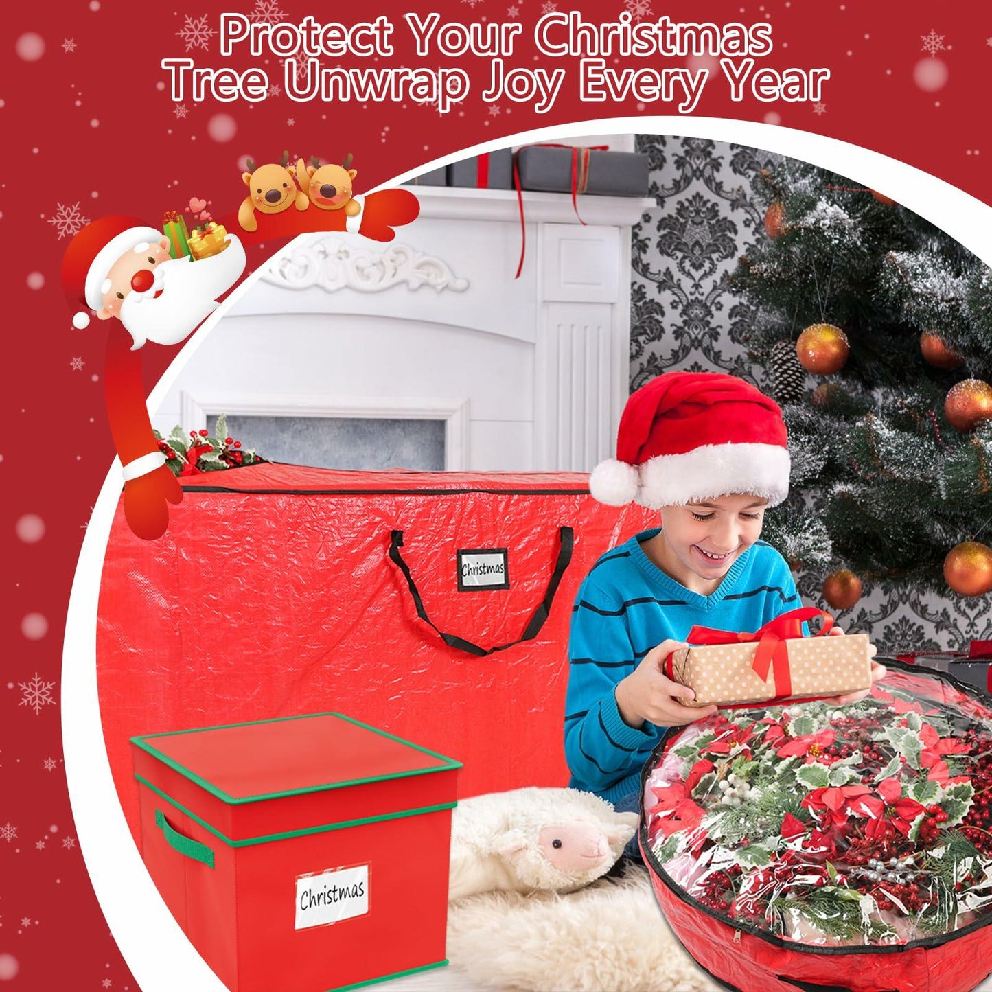Falflor 4Pcs Christmas Tree & Ornament Storage Bags Organizer Green