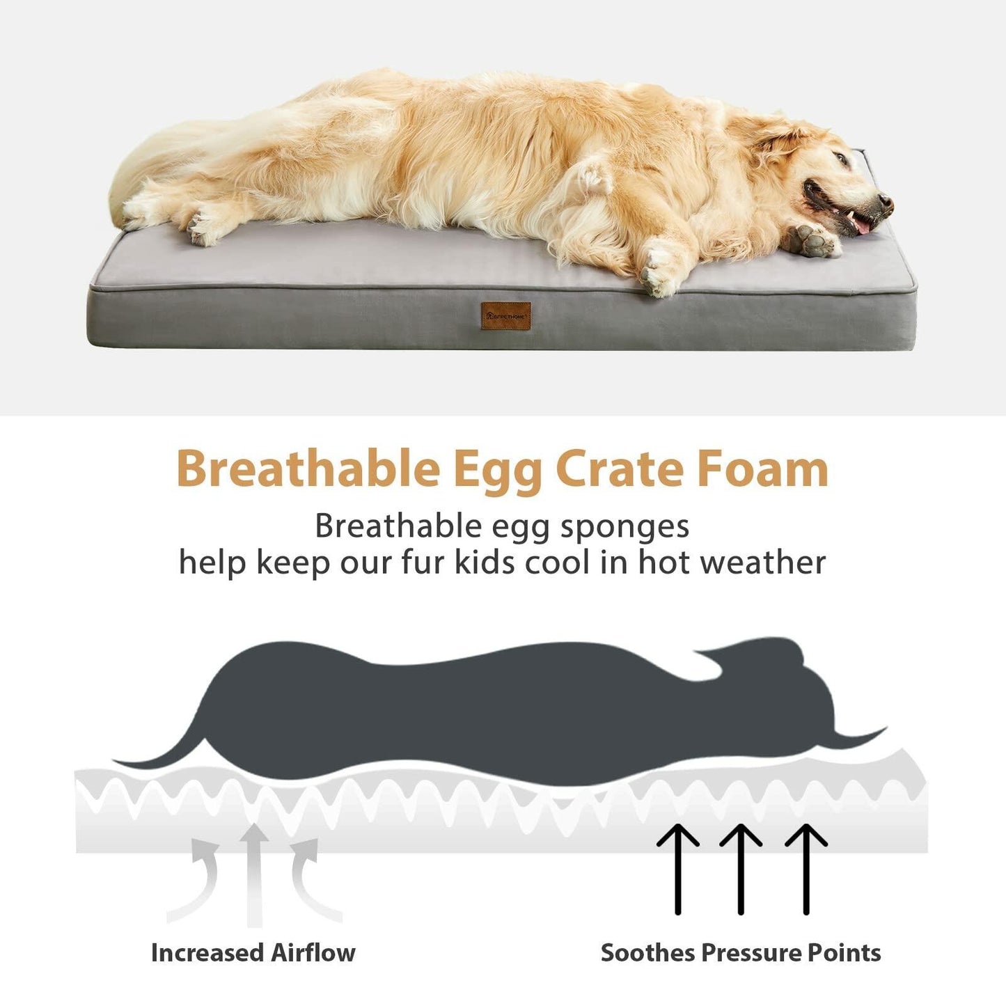 BFPETHOME Orthopedic Waterproof Dog Bed Grey 42x30in Large