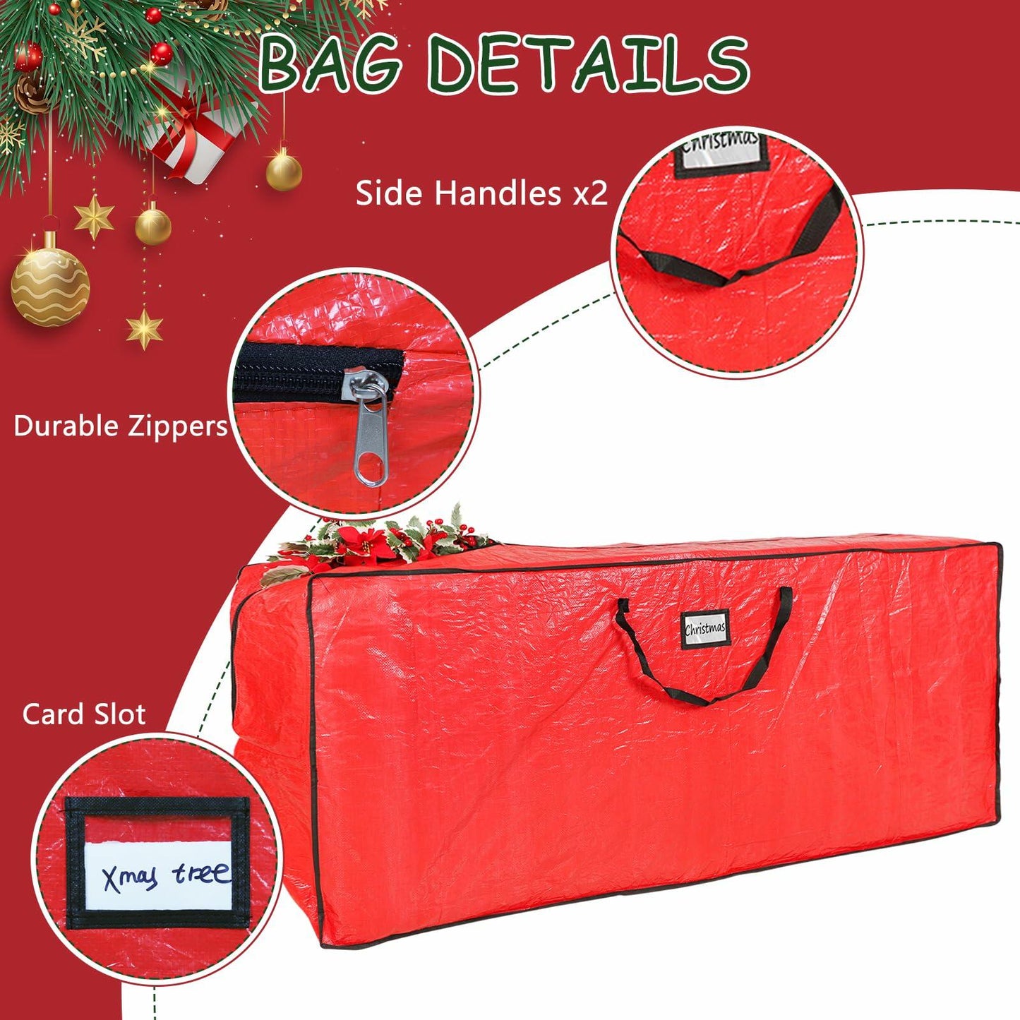 Falflor 4Pcs Christmas Tree & Ornament Storage Bags Organizer Green