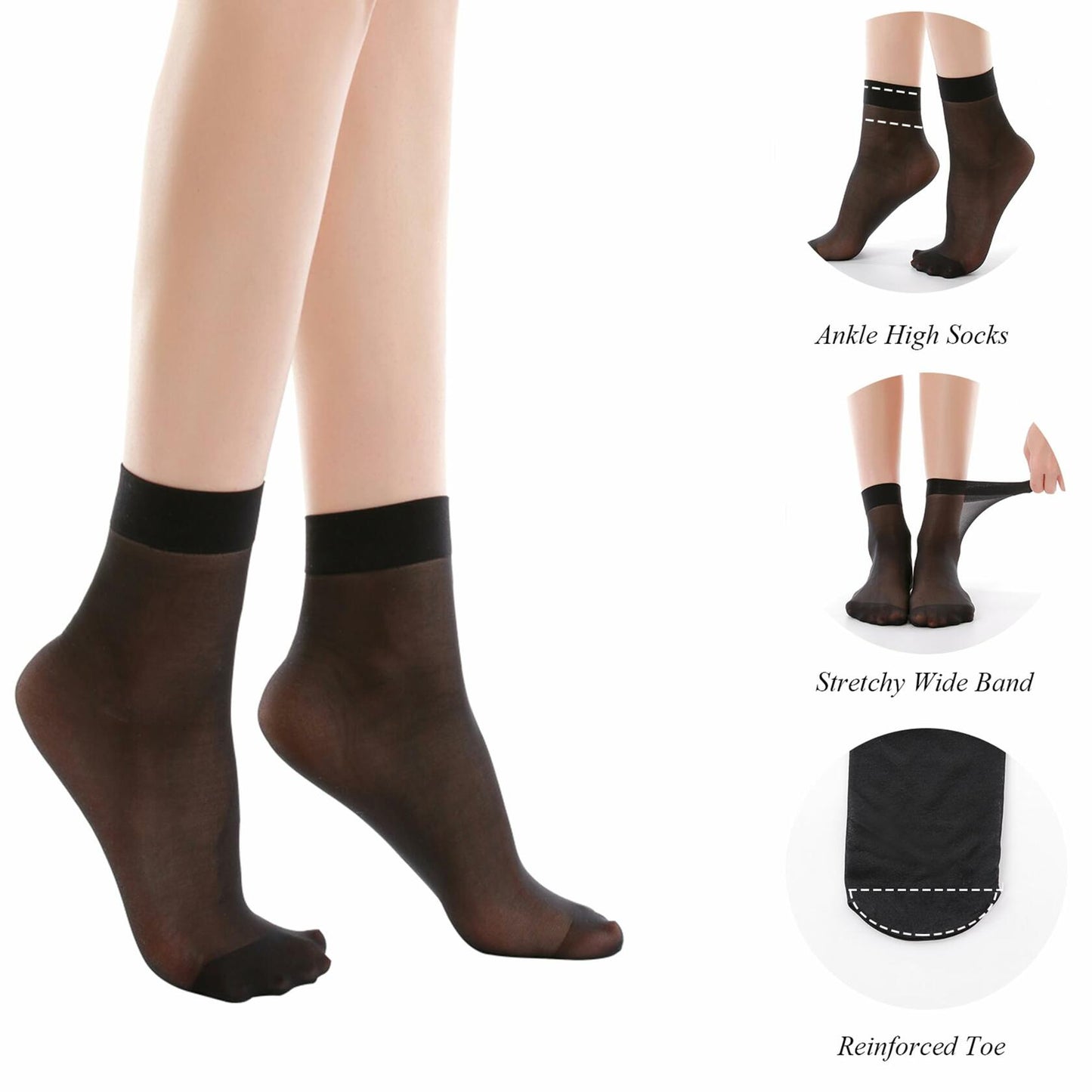 12 Pack Women's Nylon Ankle Silky Sheer Socks Medium Size Nude Black