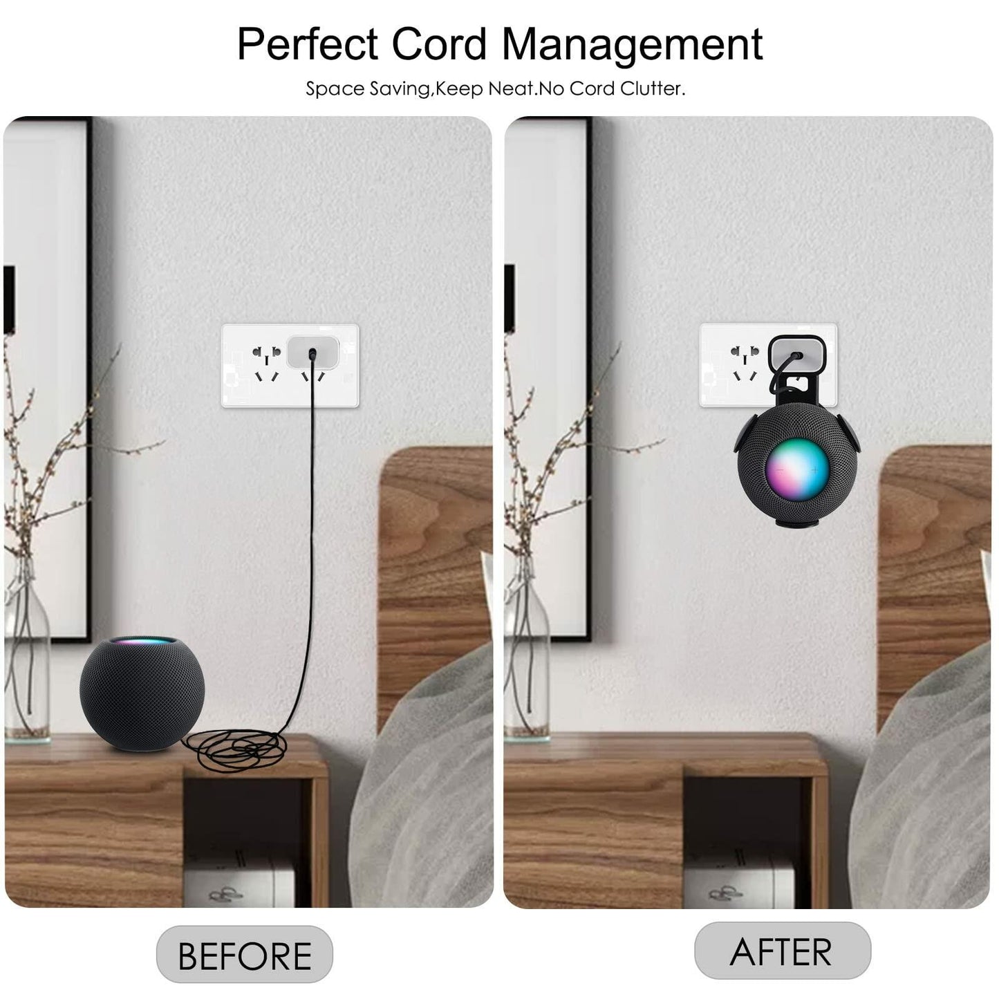 V-MORO HomePod Mini Wall Mount Holder Outlet Stand 2-Pack Black