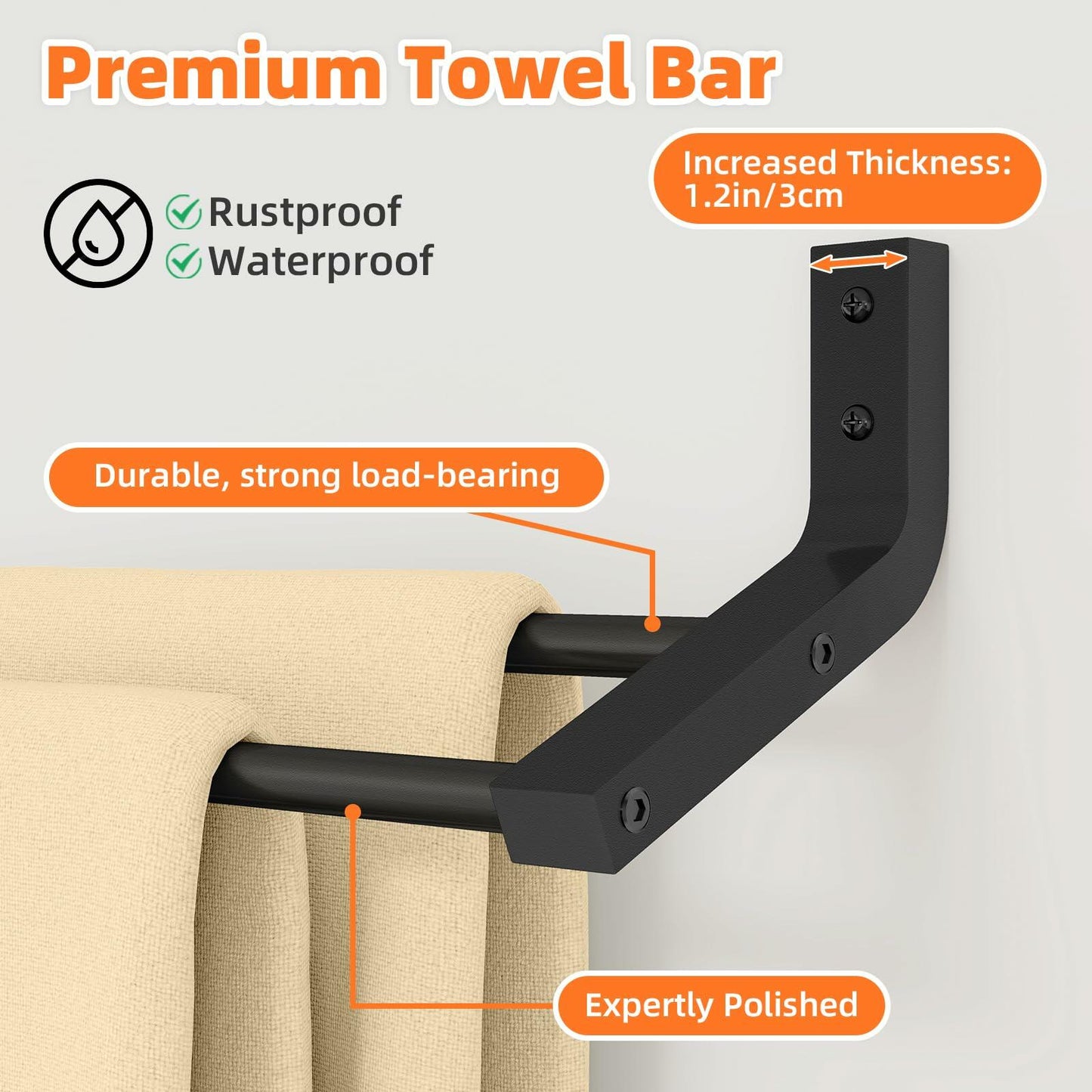 STWWO Double Towel Bar 24in SUS 304 Stainless Steel Matte Black