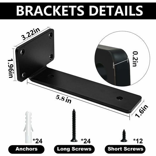 Shelf Brackets Heavy Duty Floating 6" Black Metal 6 Pack 1/5" Thick 160lb