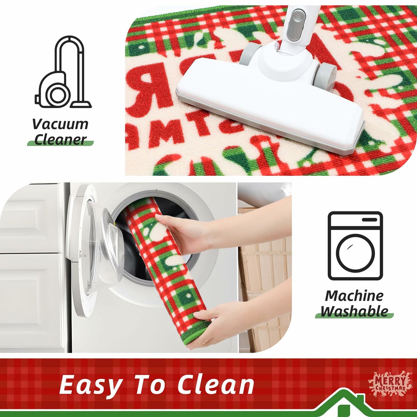 BEQHAUSE Christmas Kitchen Rugs Buffalo Plaid Non Slip Washable 17x30+17x59