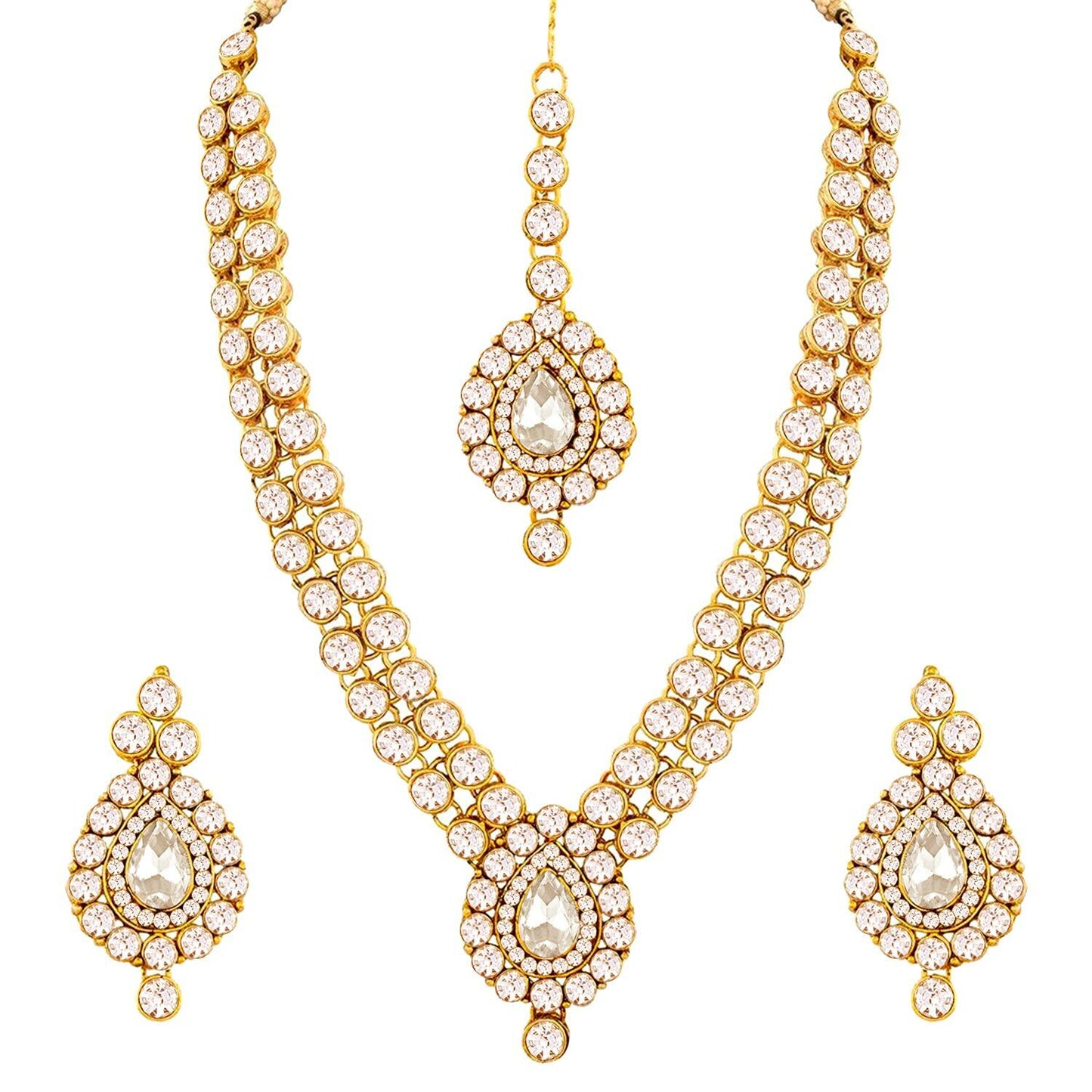 Aheli Indian Wedding Wear Faux Stone Necklace with Maang Tikka Set Women