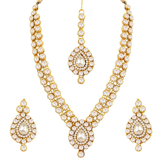 Aheli Indian Wedding Wear Faux Stone Necklace with Maang Tikka Set Women