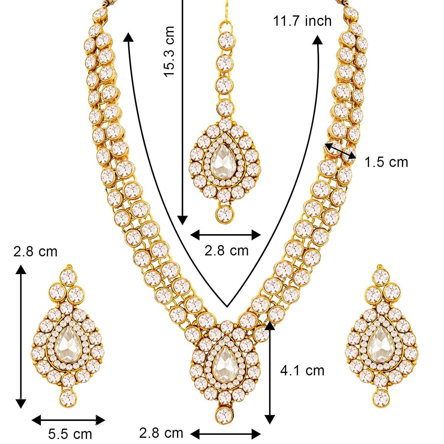 Aheli Indian Wedding Wear Faux Stone Necklace with Maang Tikka Set Women