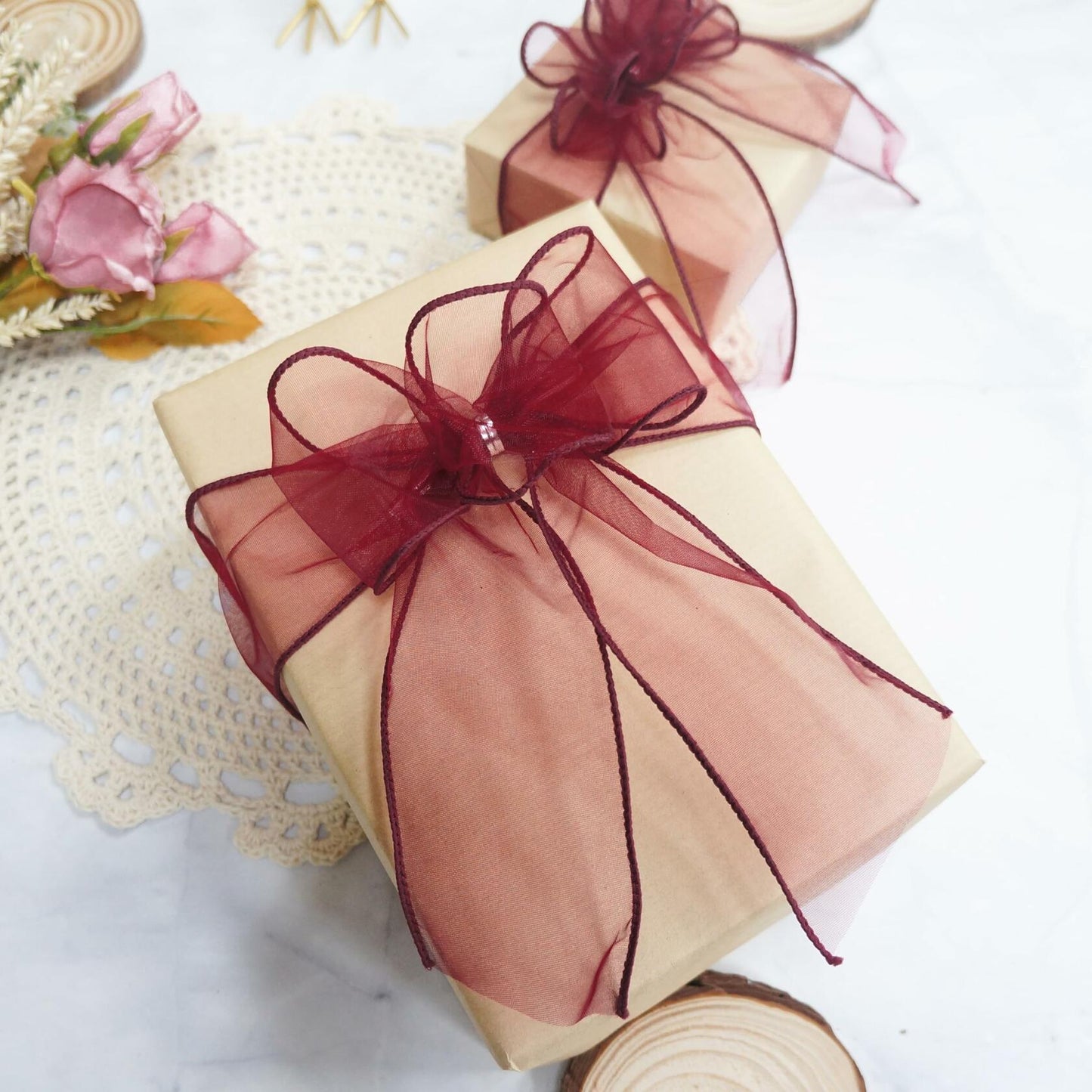 CT CRAFT LLC Sheer Organza Wired Ribbon 2.5" x 50 Yards Burgundy