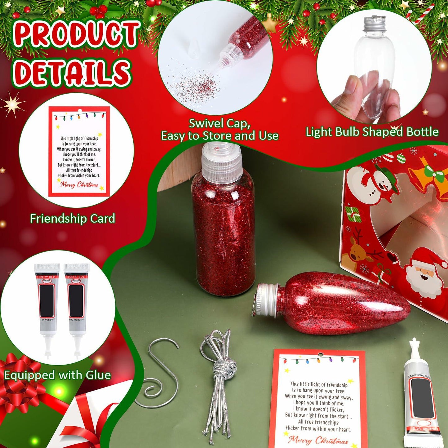 Syhood Christmas Friendship Light DIY Ornament Set 3.39in Red