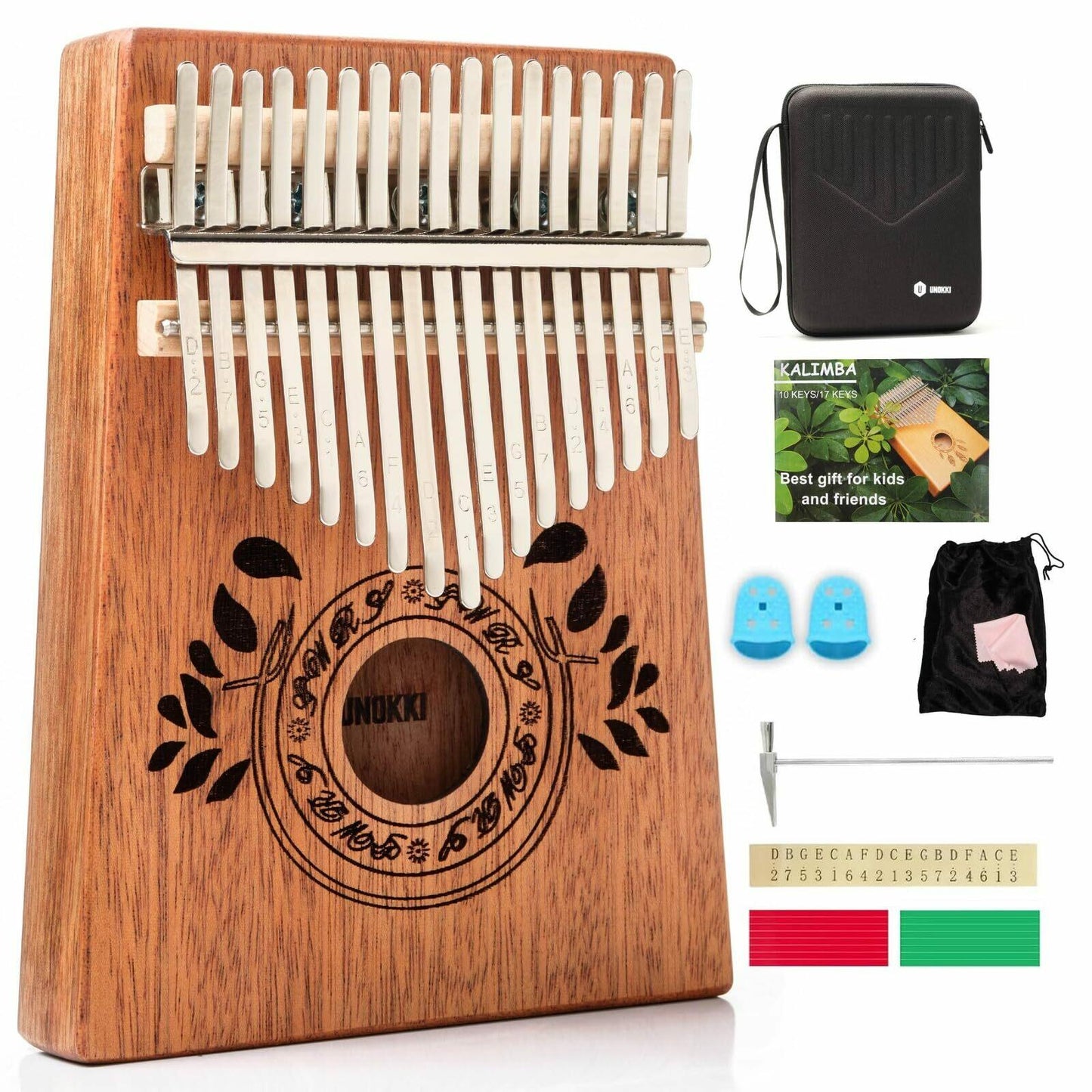 UNOKKI Kalimba Thumb Piano Portable Mahogany 17 Key Light Brown