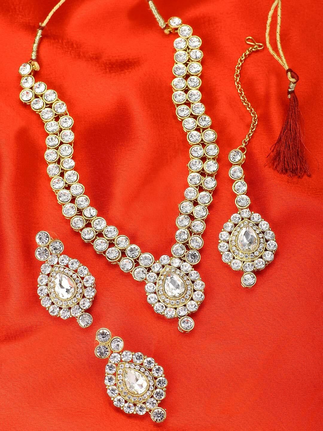 Aheli Indian Wedding Wear Faux Stone Necklace with Maang Tikka Set Women
