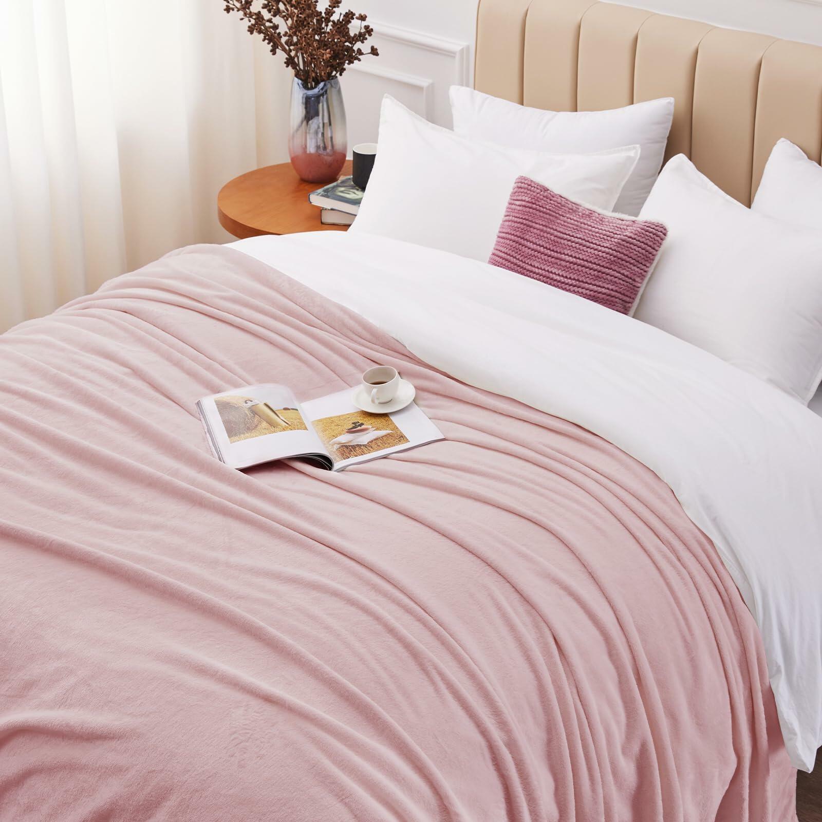 CozyLux Pink Fleece Throw Blanket 50x70 Soft Plush Flannel 300GSM XL