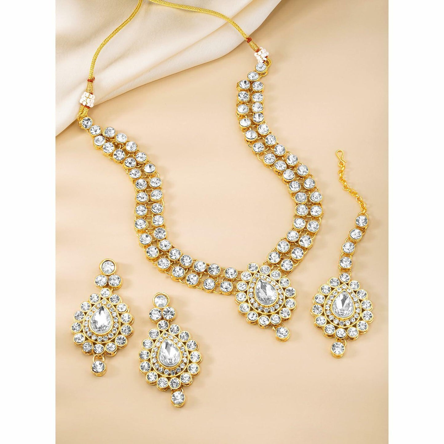 Aheli Indian Wedding Wear Faux Stone Necklace with Maang Tikka Set Women