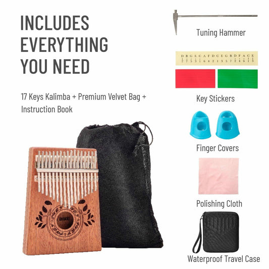 UNOKKI Kalimba Thumb Piano Portable Mahogany 17 Key Light Brown