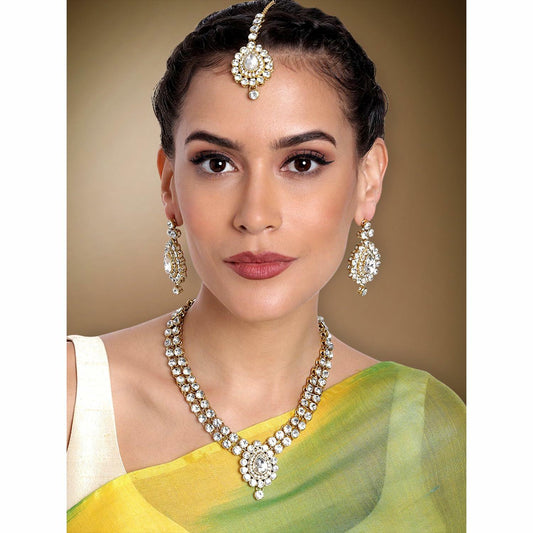 Aheli Indian Wedding Wear Faux Stone Necklace with Maang Tikka Set Women