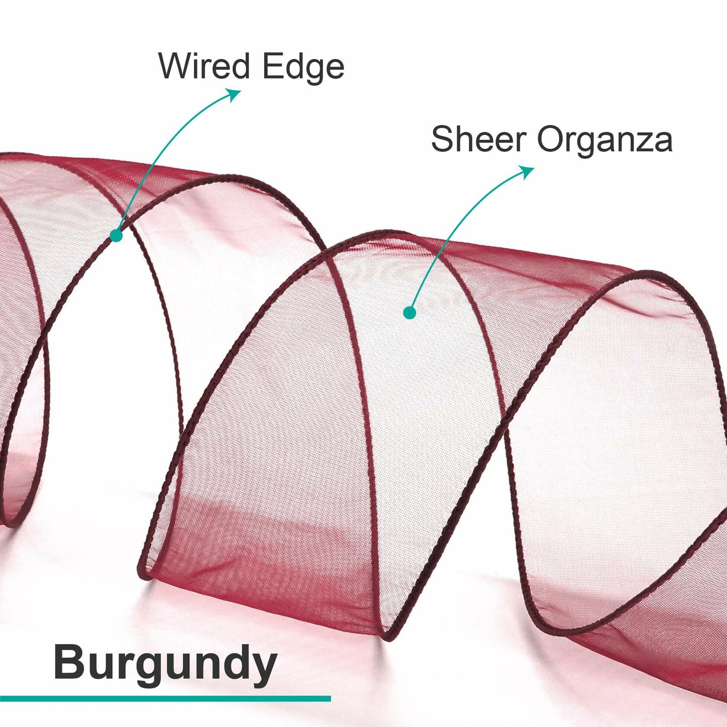 CT CRAFT LLC Sheer Organza Wired Ribbon 2.5" x 50 Yards Burgundy