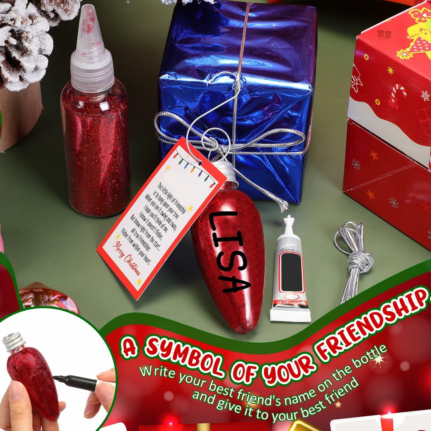 Syhood Christmas Friendship Light DIY Ornament Set 3.39in Red