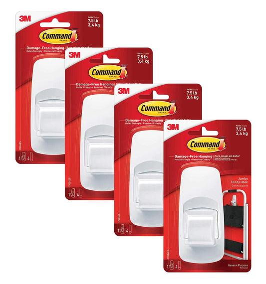 Command 4-Pack Jumbo Hooks 7.5 lb Capacity Indoor White 17004ES
