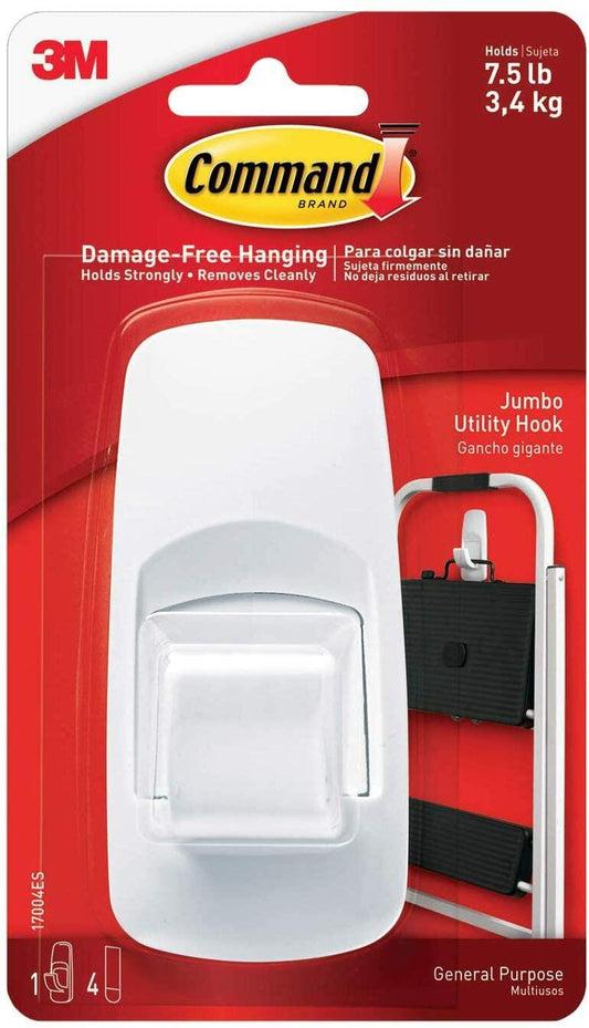 Command 4-Pack Jumbo Hooks 7.5 lb Capacity Indoor White 17004ES