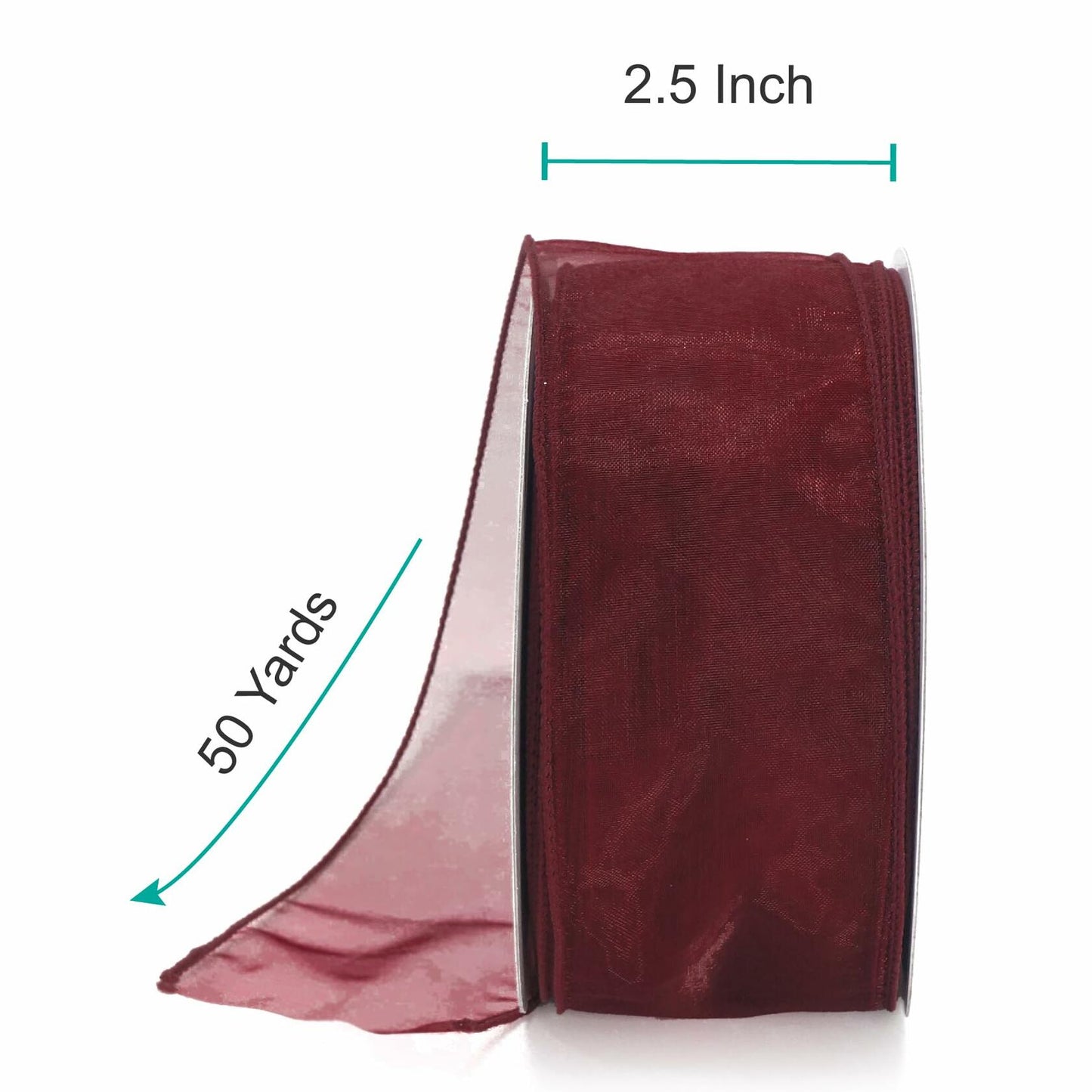 CT CRAFT LLC Sheer Organza Wired Ribbon 2.5" x 50 Yards Burgundy